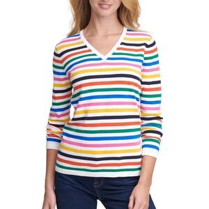 NWOT - Tommy Hilfiger Lightweight V-Neck Sweater – Rainbow Stripe